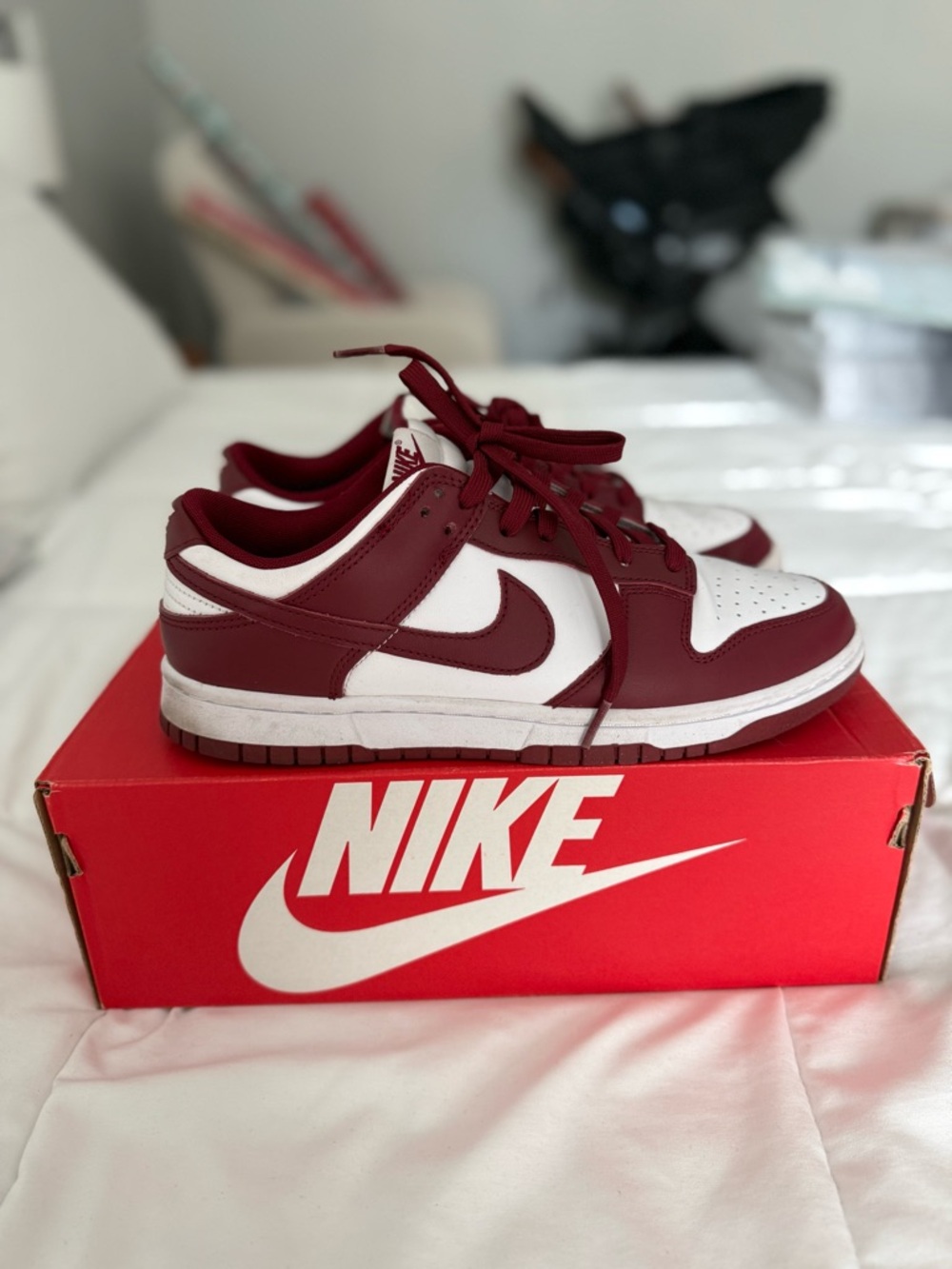 Nike Low-Top Dunks Sneakers in Maroon and White